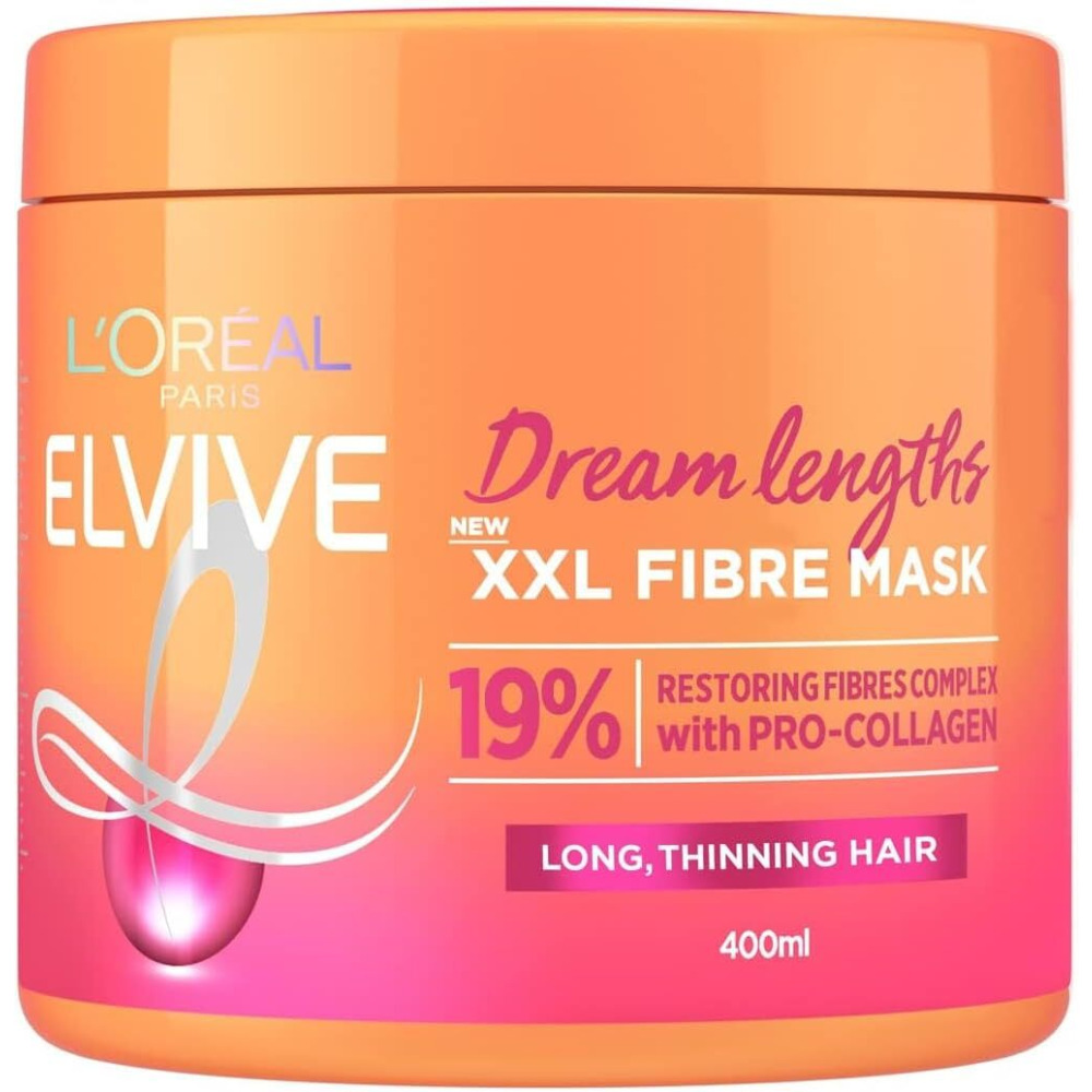 L'Oréal Paris Elvive XXL Fibre Mask for Long, Damaged, Thinning Hair, Restorative Treatment with Pro-Collagen, Dream Lengths, 400 ml - 1