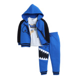 Boys' 3-Piece Set Tracksuits- Off-white Long tee, Blue fullzipper Hoody Jacket and Jogger , (12-18 M) - 1 miniature