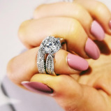  New Unique Double Ring Set Streling Silver 925 Round Ring  Cover with Zircon Stone Design Ring Size-5 - 1 miniature