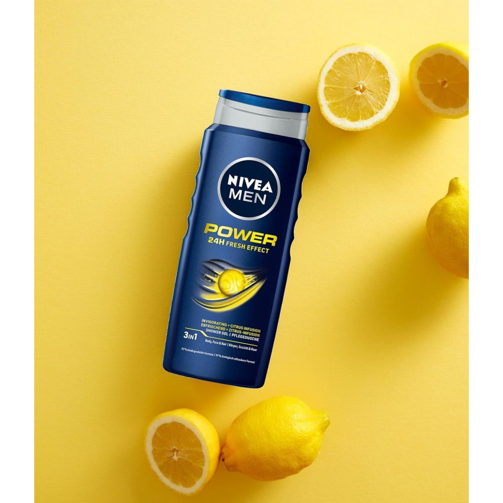 Nivea Men, Shower Gel for Body Power, Face & Hair, 500 ml - 6