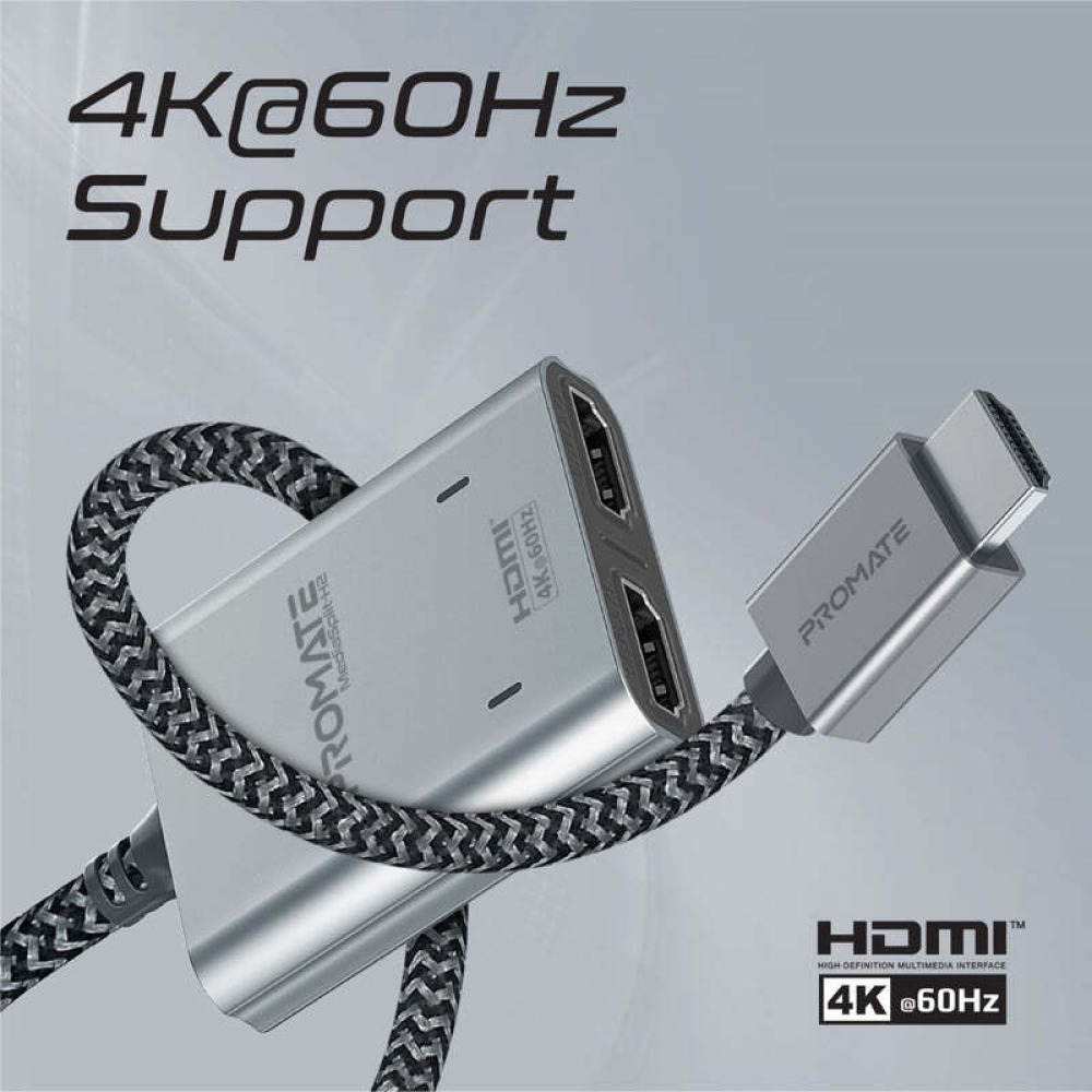 Promate MEDIASPLIT-H2 4K@60Hz HDMI® Разветвительный Кабель с Двумя ПОРТАМИ Hdmi® - 5