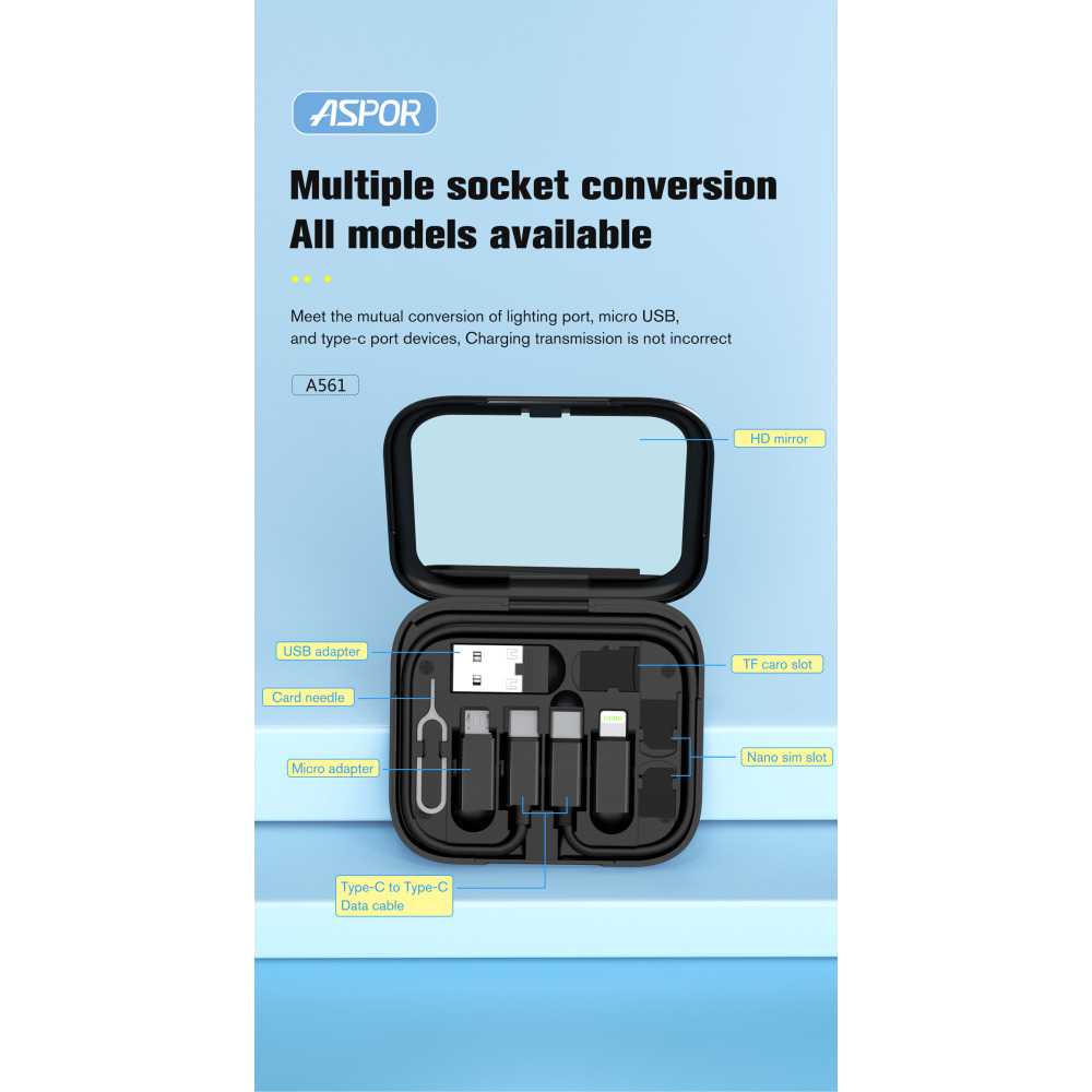 صندوق تخزين ملحقات الكابلات متعدد الوظائف Aspor A561 - 7