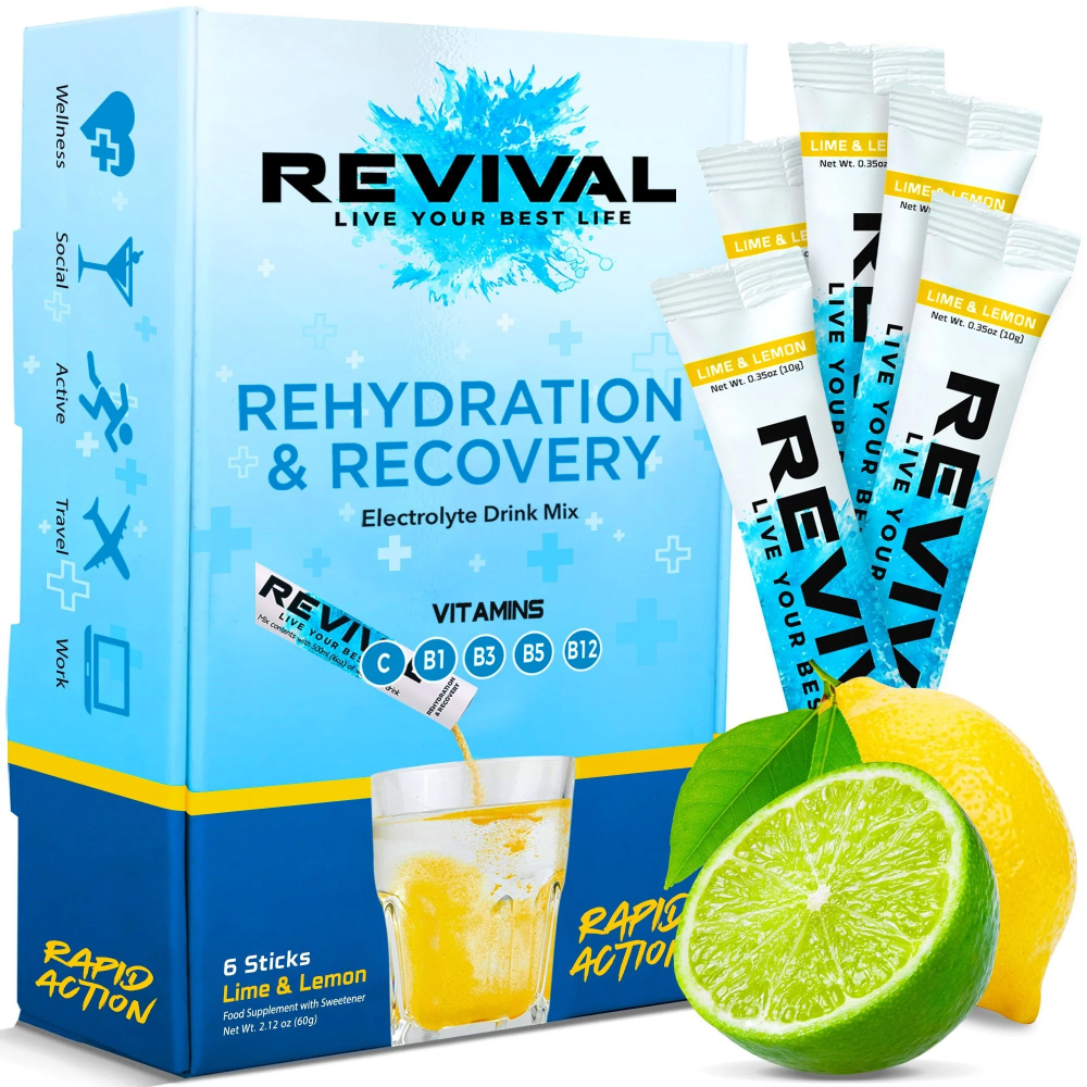 Revival Electrolytes Powder Supplement Drink, Lime and Lemon, 6 sachets - 1