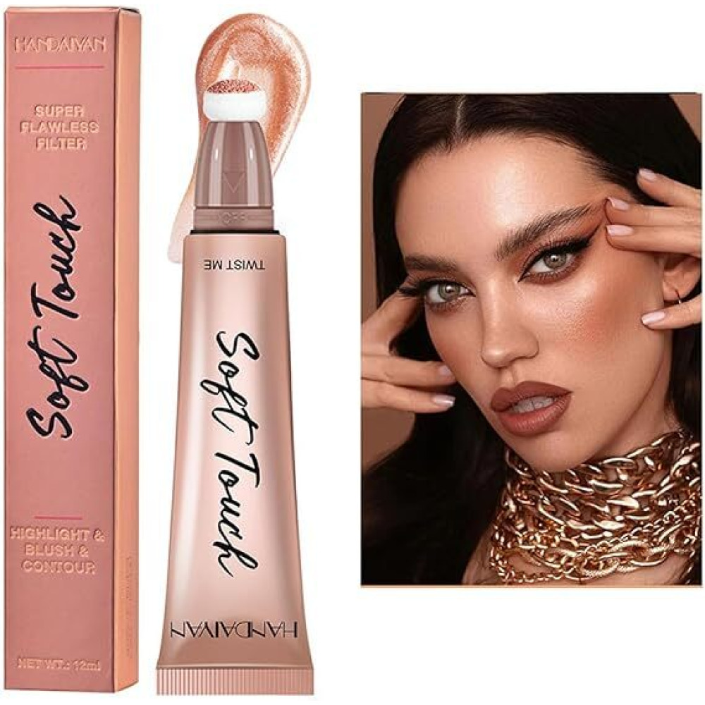 Mousse Liquid Blush For Cheeks Cream Face Blusher Stick with Sponge Palette Bronzer Highlighter Shape Moisturizing And Breathable Matte Finish H2 - 1