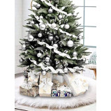 White Faux Fur Christmas Tree Skirt, 48 Inch Diameter Snowy Xmas Tree Skirt Decoration, Christmas Tree Mat with Soft and Fluffy Texture, Perfect Tree  - 5 miniature