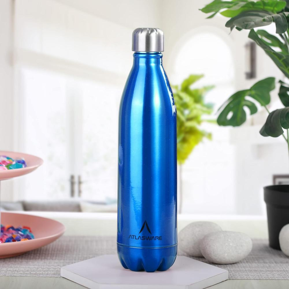 Atlasware Stylish Stainless-Steel Vacuum Dark Blue Water Bottle, 1000 ml  - 1