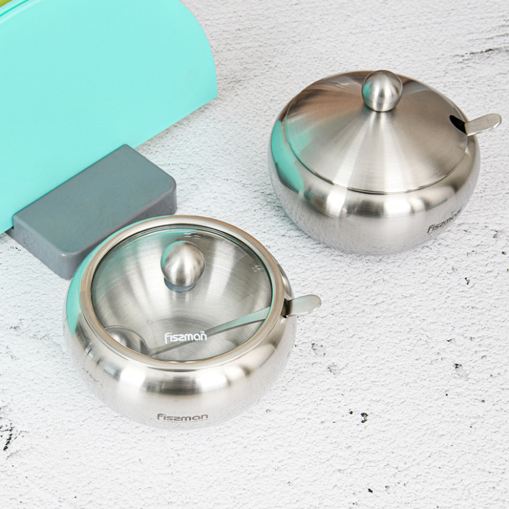 Fissman Stainless Steel Sugar Bowl With Lid And Spoon Silver 560ml - 3
