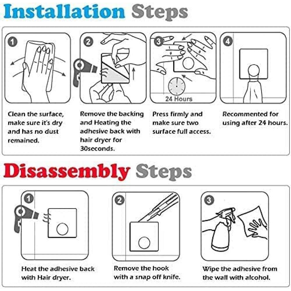 JEWJIO / Wall hooks, Heavy duty, Adhesive, Stainless steel - 6