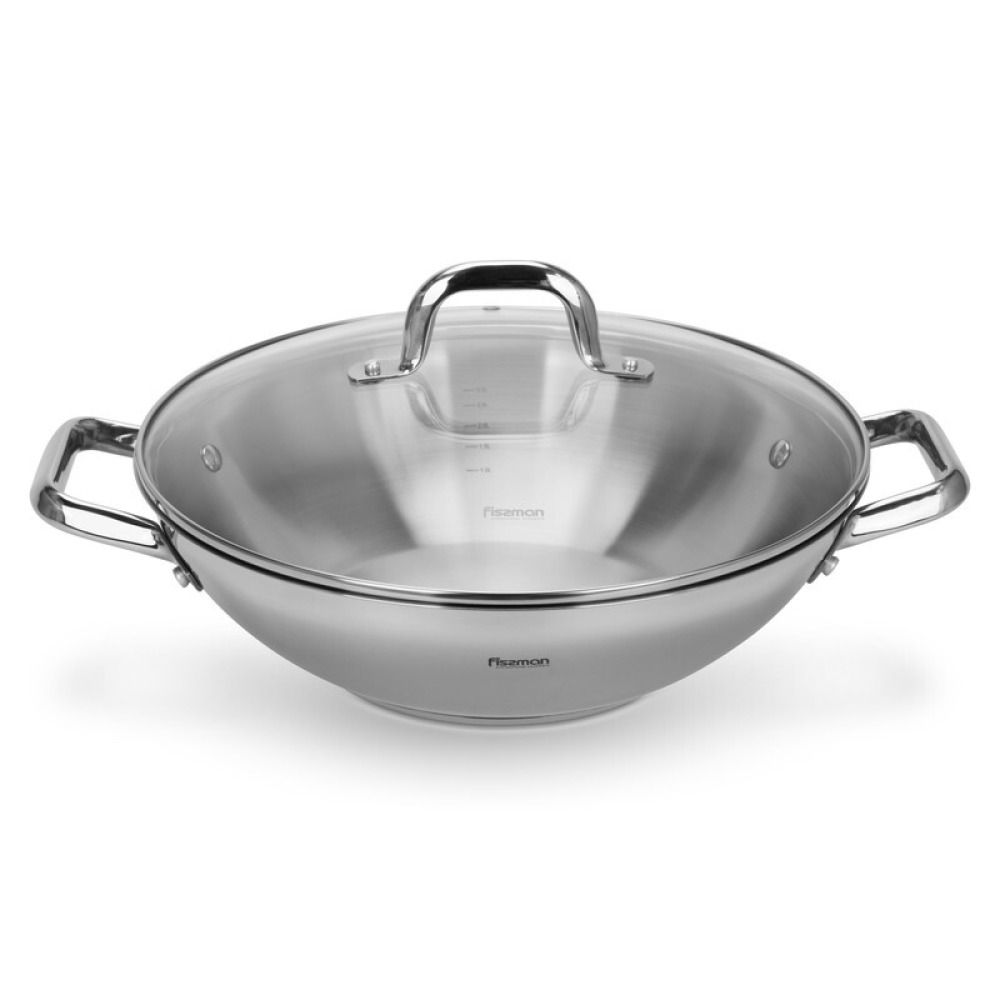 Fissman Wok Vero 32cm/5LTR With Glass Lid Stainless Steel - 1