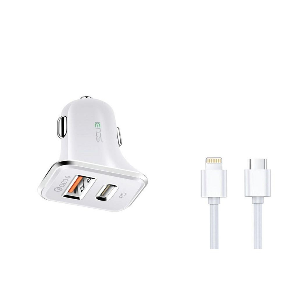 АВТОМОБИЛЬНОЕ Зарядное Устройство IENDS С Двумя ПОРТАМИ Lightning Type-C, белое - 1