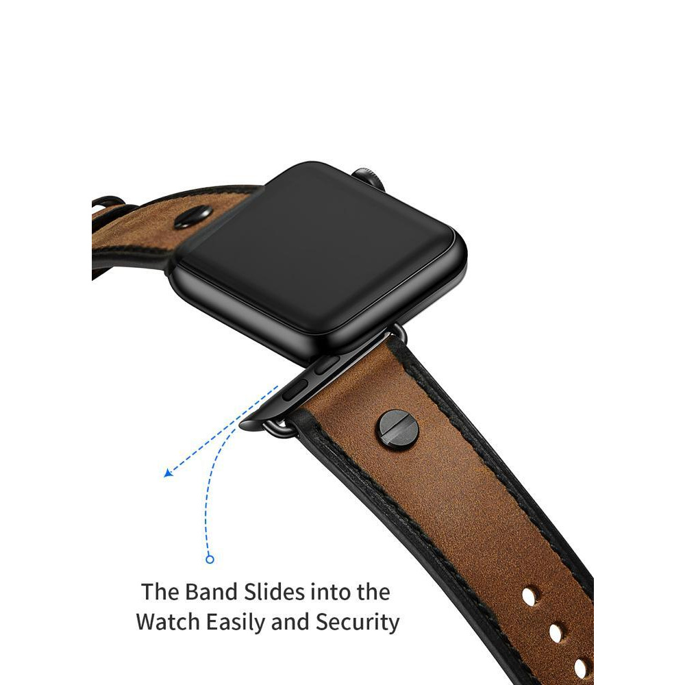 Perfii One Rivet Leather Replacement Band For Apple Watch 49/45/44/42mm Series Ultra/8/7/6/5/4/SE - 4