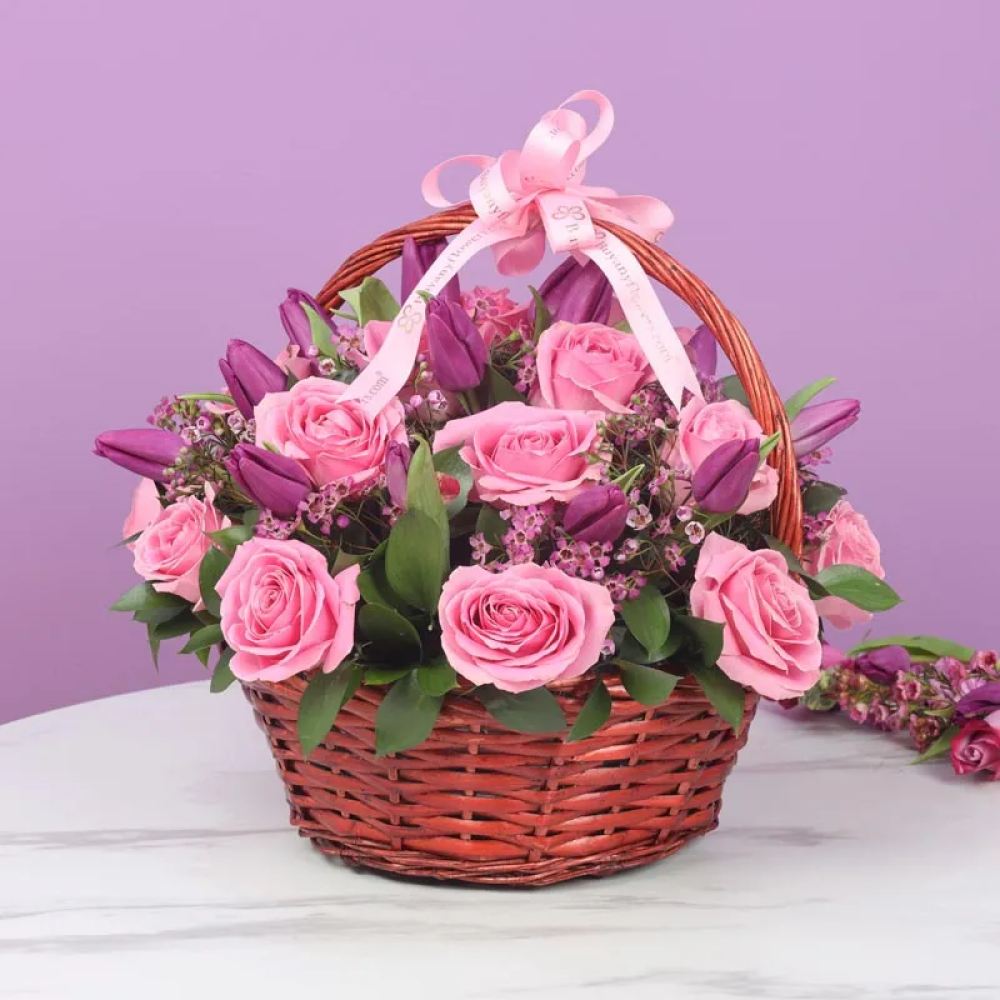 Allure 35 Roses and Tulips Basket - 1