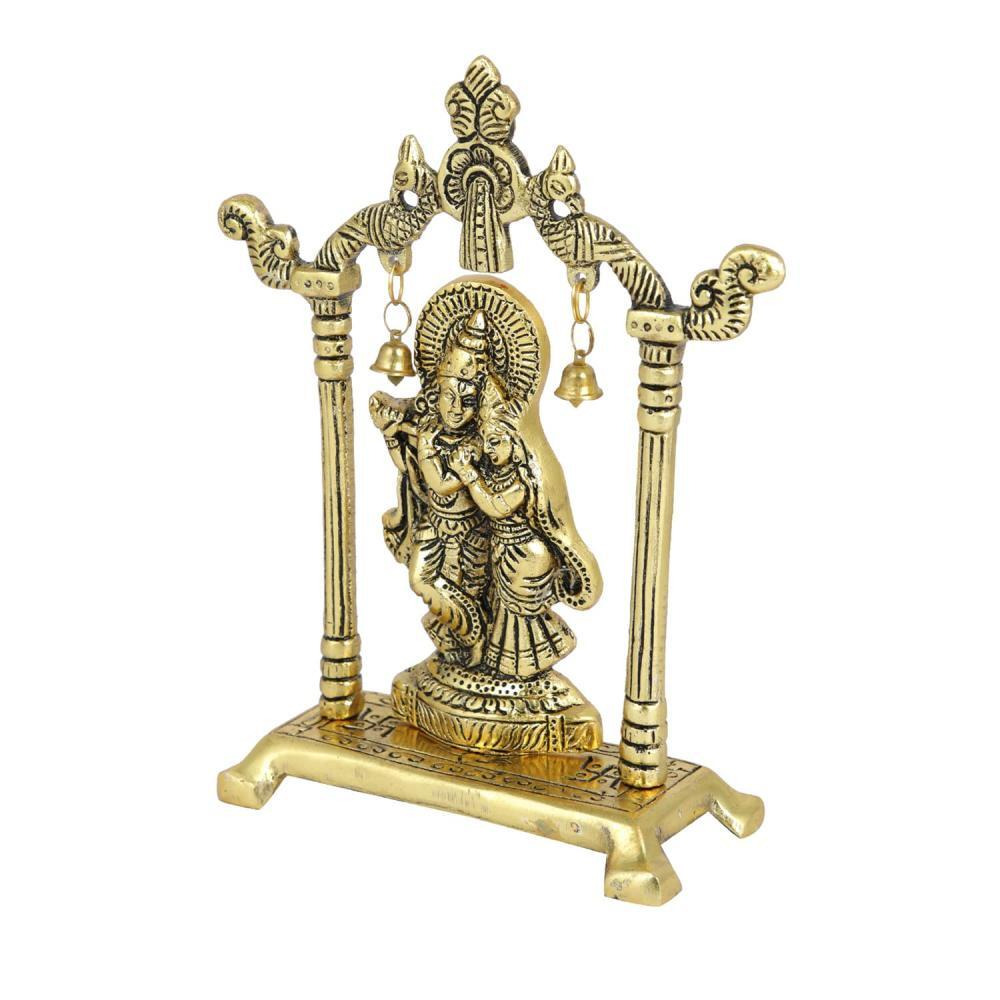 Collectible India Metal Gold Plated Radha Krishna Idol Sculpture Statue Figurine Decorative Showpiece for Janmashtami Home Decoration Temple and Gift  - 4