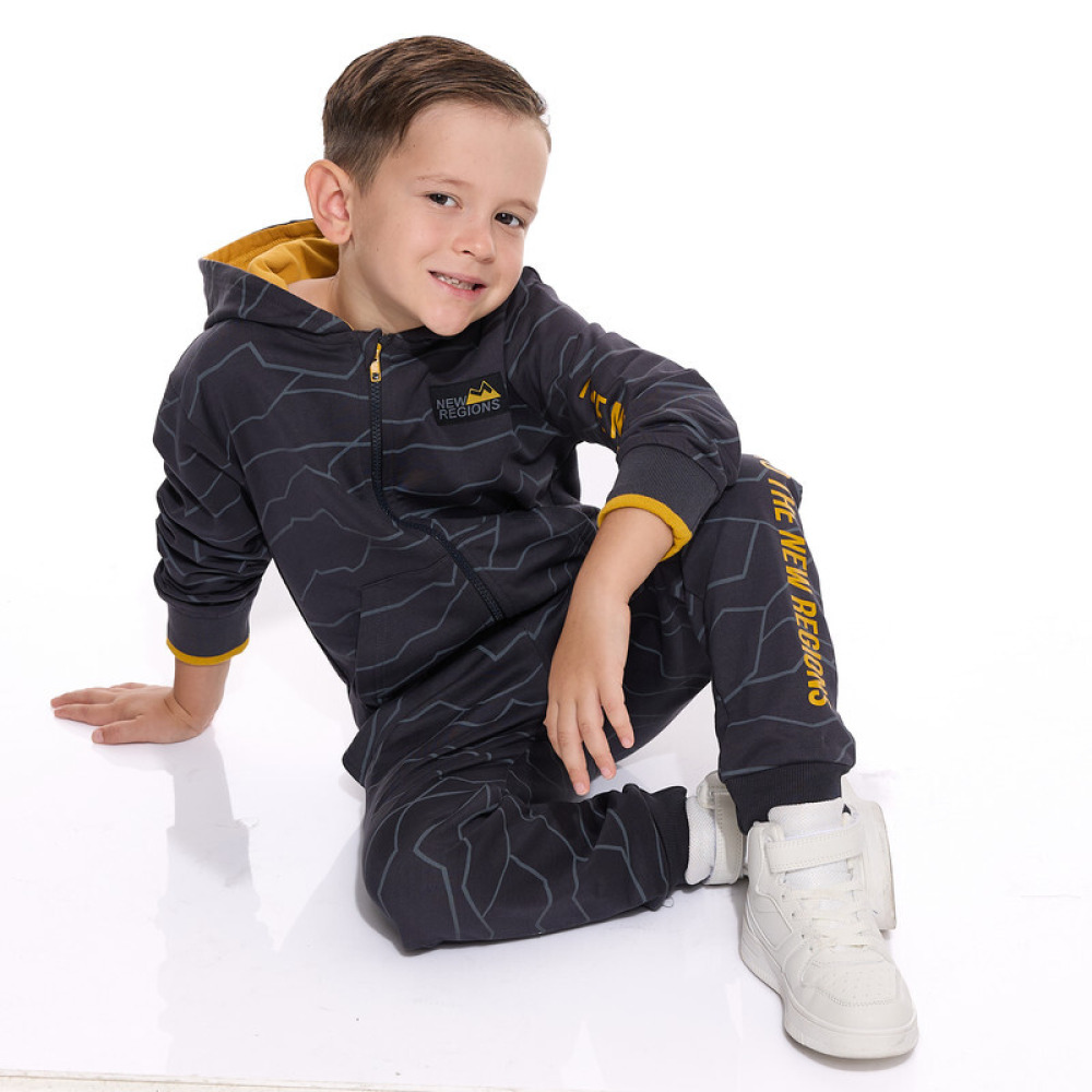 Boys' 2-Piece Printed Fullzipper Hoodie and Jogger Set (7-8 YRS) Dark Gray - 4