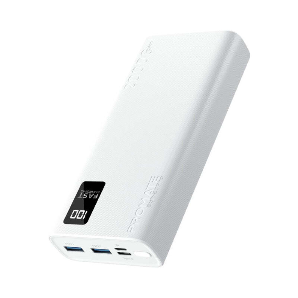 Promate Bolt-20Pro 20000mAh Compact Smart Charging Power Bank with Dual USB-A & USB-C Output - 1