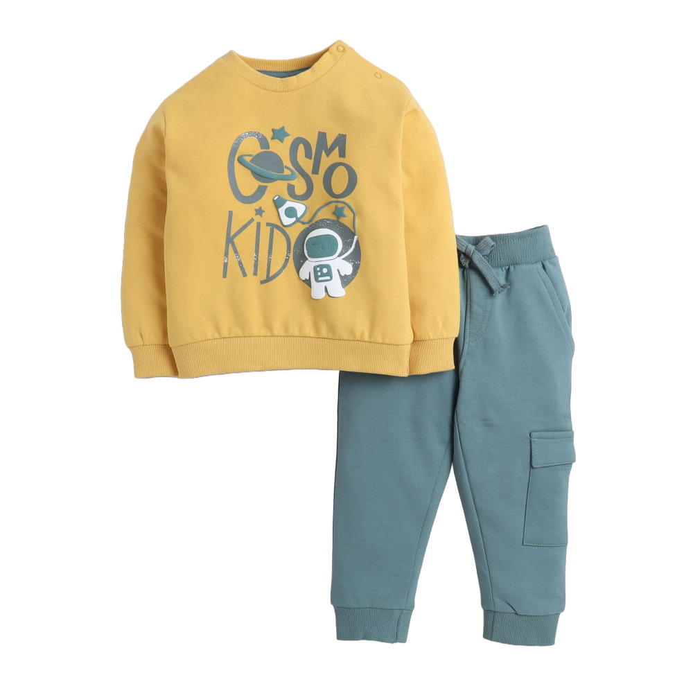 Boys' 2-Piece, Printed Sweatshirt and Jogger (12-18 month), Mustard-Green - 1