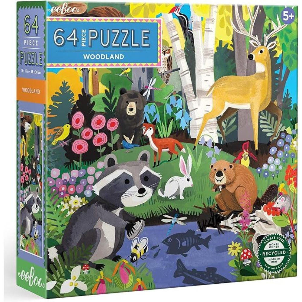 eeBoo: Woodland - 64 Piece Puzzle - 15 x 15 Kids Square Jigsaw, Glossy Pieces, Ages 5+ - 1