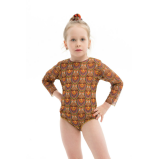 KID's Closed Back One-piece Swimsuit with Sleeves, Ethnic Brown, size 104 - 1 miniature
