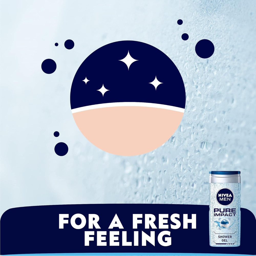 Nivea Men 3 in 1 Shower Gel, Pure Impact Fresh Scent, 250 ml x 3 pcs - 4