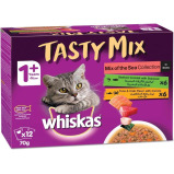 ويسكاس، طعام رطب للقطط، مزيج لذيذ، مزيج من المجموعة البحرية في المرق، للبالغين بعمر سنة فما فوق، مصنوع من سمك حقيقي، عبوة 12 × 70 جم - 1 miniature