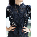 الروح الآسيوية، سترة علوية من الدانتيل باللون الأسود، مقاس صغير (S) - 6 miniature