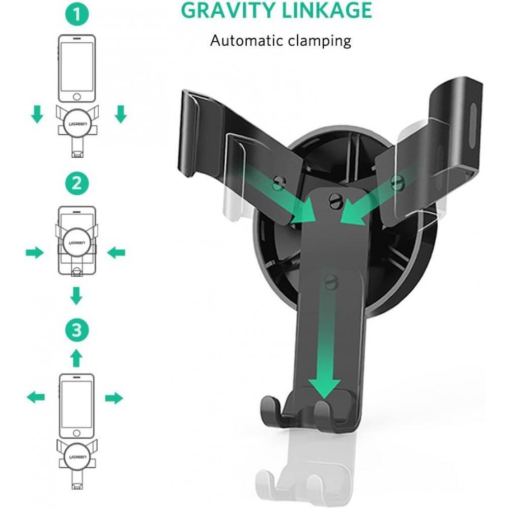 UGREEN / Car phone holder for CD slot, 360 rotation, Flexible clip, Gravity linkage mechanism - 2