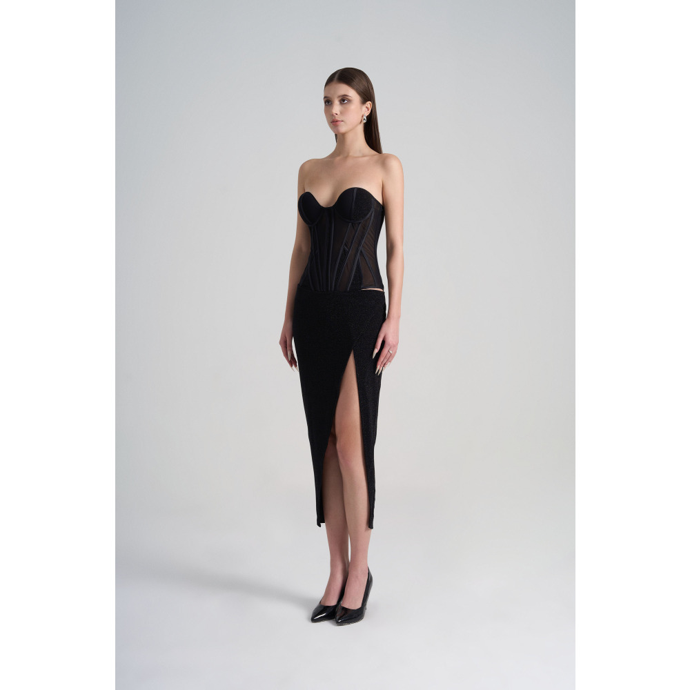 فستان كورسيه شبكي، اسود، مقاس L - 2