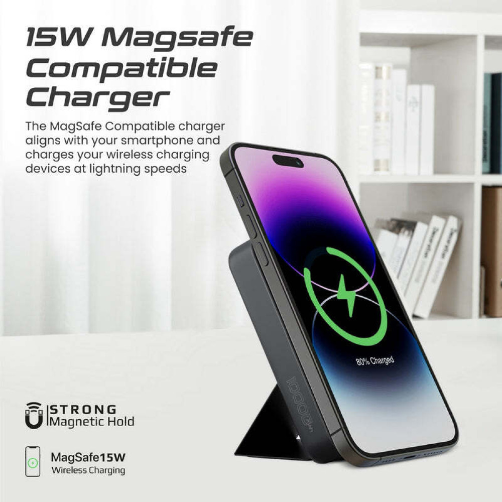 Promate PowerMag-Trio SuperCharge MagSafe Compatible & Apple Watch Wireless Charging Power Bank - 6