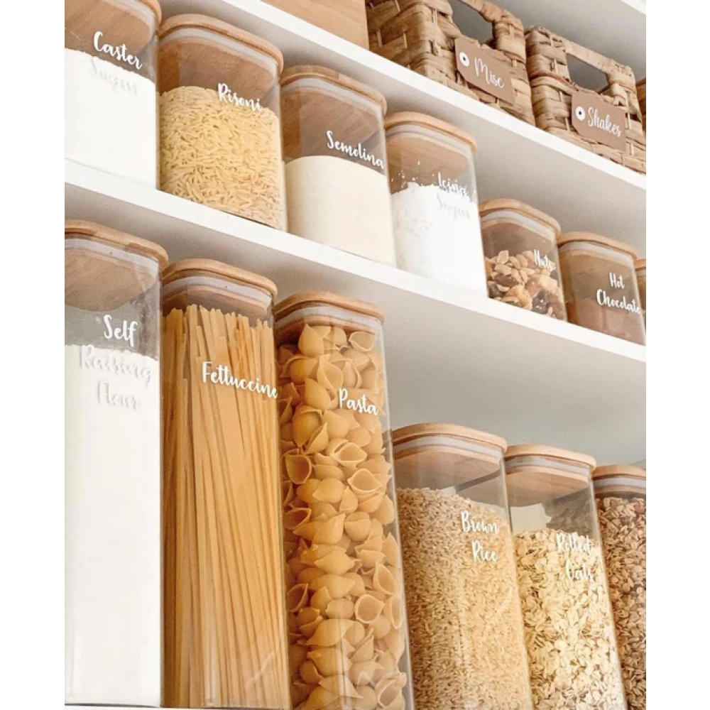 عسل النحل 750 مل زجاج مربع محكم متعدد الأغراض مع غطاء من الخيزران للمطبخ والمخزن - 4