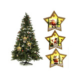 Set of 3 Wooden Star Christmas Tree Hanging Pendants with Lights Santa Claus, Deer, and Snowman Designs for New Years Party and Fireplace Decoration - 1 miniature