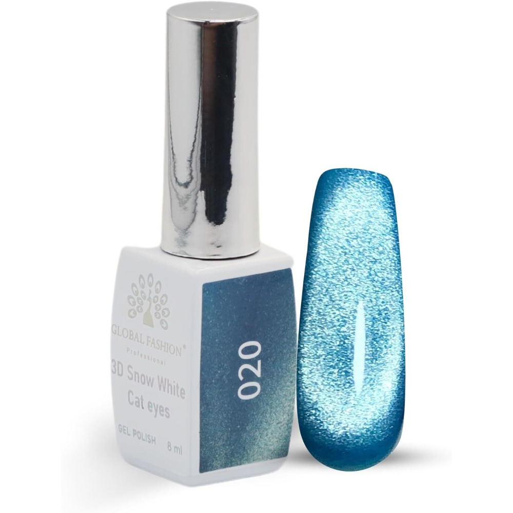 Global Fashion Professional 8ml 3D Snow White Cat Eye Gel Polish - Long-Lasting, Shimmering Nails, (020, 8ml) - 1