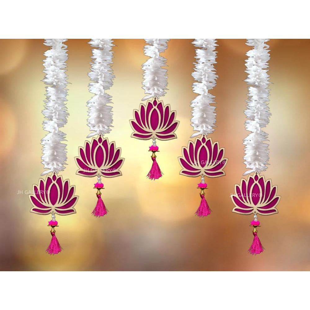 JH Gallery Lotus Hangings للديكور الزهور الجدارية المعلقة لديكور المعبد، Mandir DECOR Diwali Decor، عناصر تزيين Pooja (حزمة من 5) - 1
