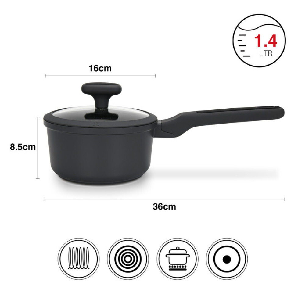 Fissman Saucepan Titanium Pro 16cm/1.4LTR With Glass Lidwith Cast Aluminum and Non- Stick Coating - 2