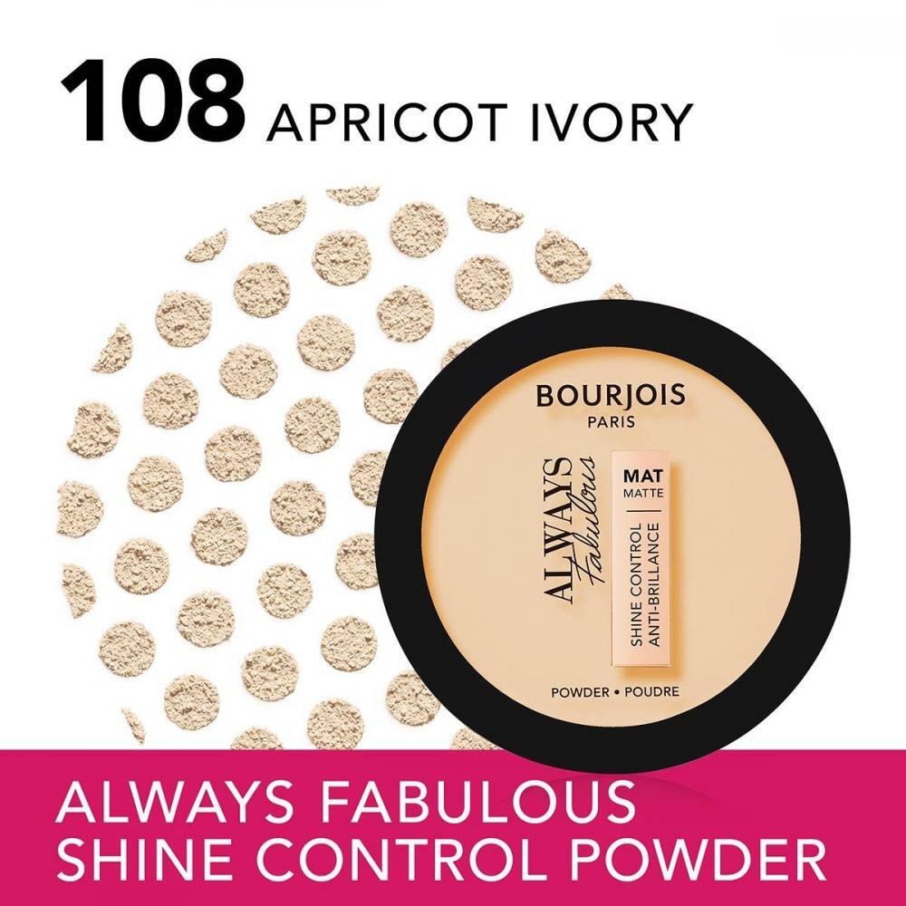 Bourjois / Powder, Always fabulous, Matte, Shine control, Anti-brillance, 108 Apricot ivory, 0.3 oz (10 g) - 2