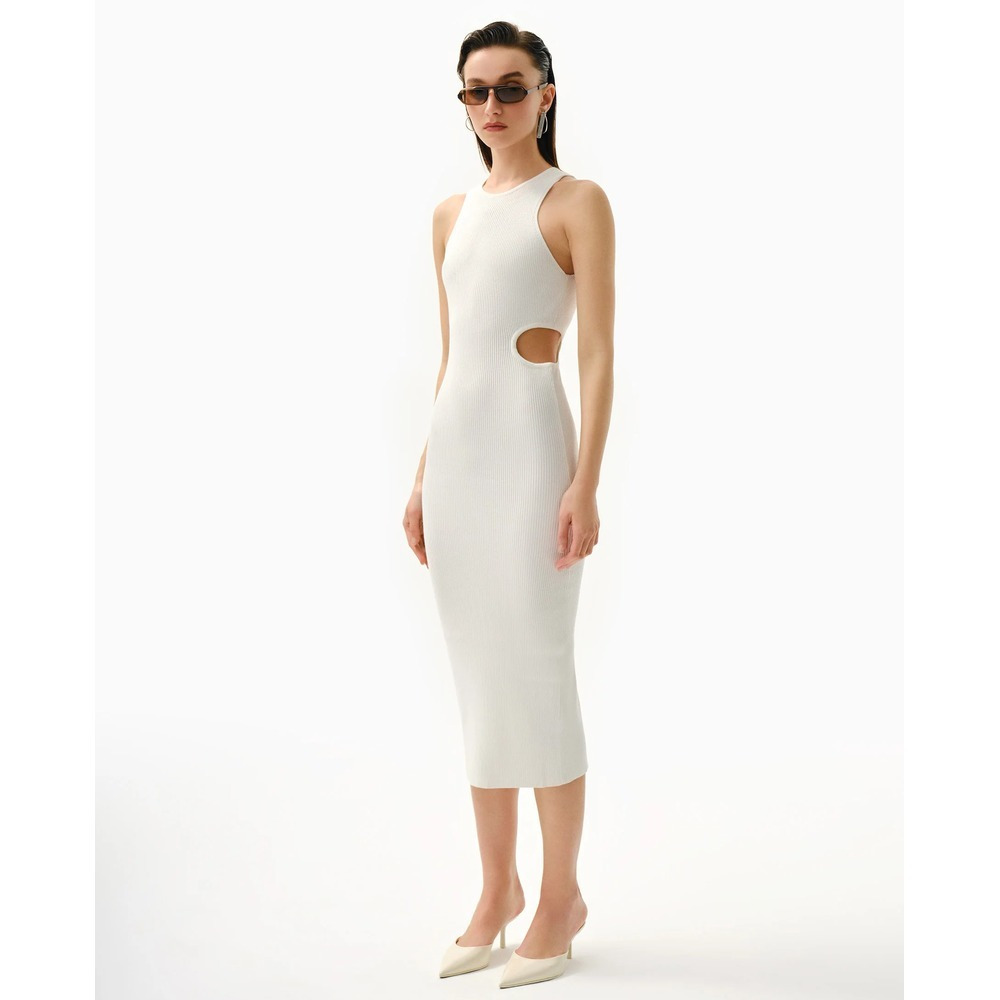 Woman Asymmetric Cut-Out Sleeveless White Midi Dress, L - 1
