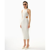 Woman Asymmetric Cut-Out Sleeveless White Midi Dress, L - 1 miniature