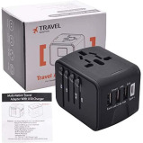 SHOWAY / Charging cable, Universal travel adapter with 3 USB + 1 Type-C, Black - 4 miniature