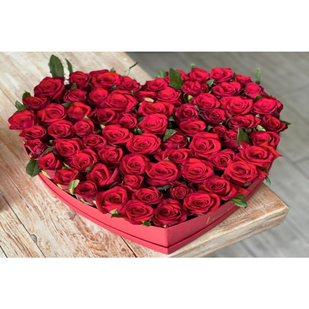Valentine Red Heart: Elegant Red Roses in a Luxurious Red Heart-Shaped Box - 1