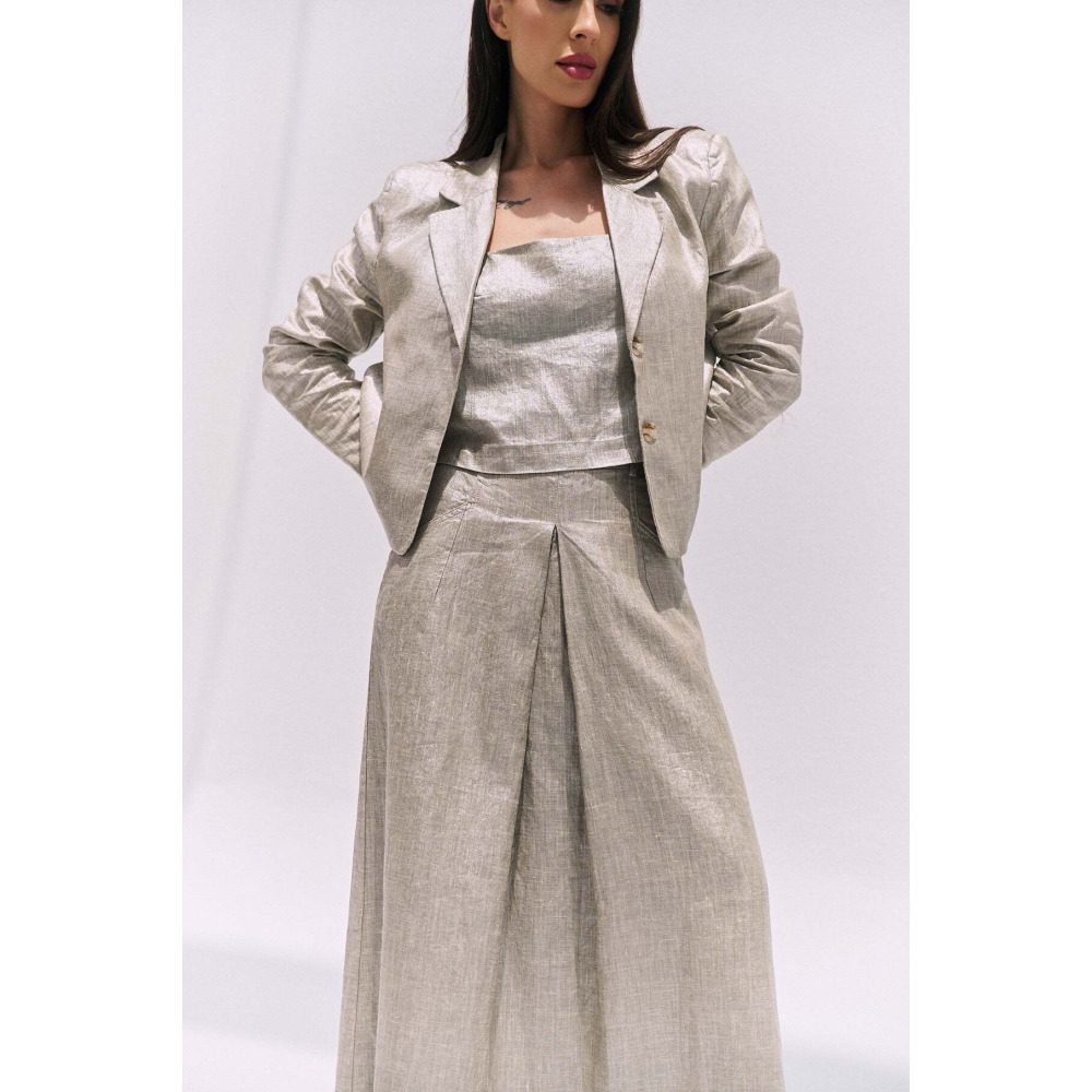 تنورة على شكل حرف A من الكتان، بيج لامع (XS) - 2