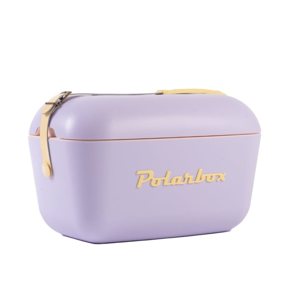 Polarbox 20L Classic Cooler Box with Leather Strap, Rigid Thermal Insulated Ice for Beach, Picnic Party, Nude\/Olive PB-9259, Lilac - Yellow - 1