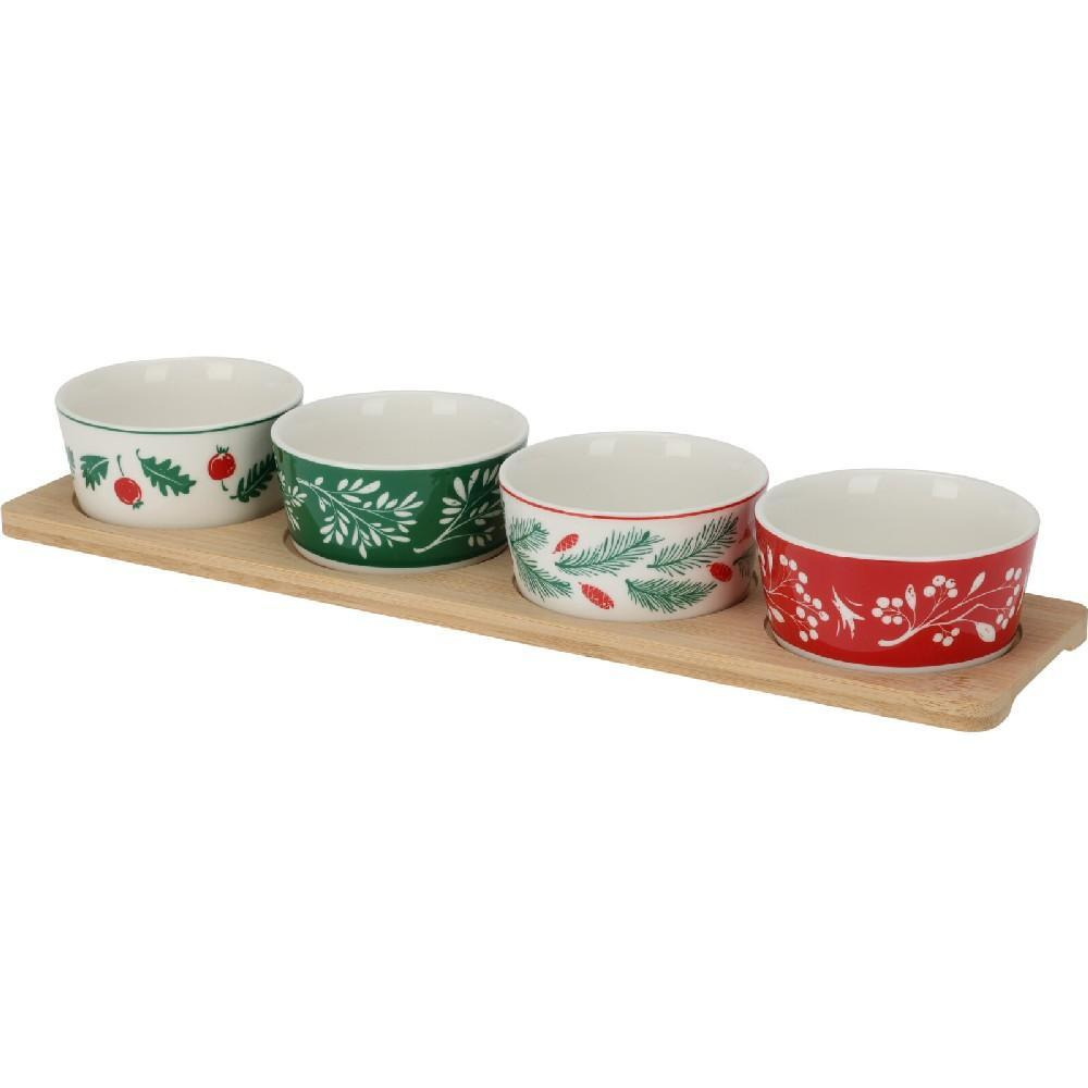 Koopman Xmas Serving Bowls with Bamboo Set - 1