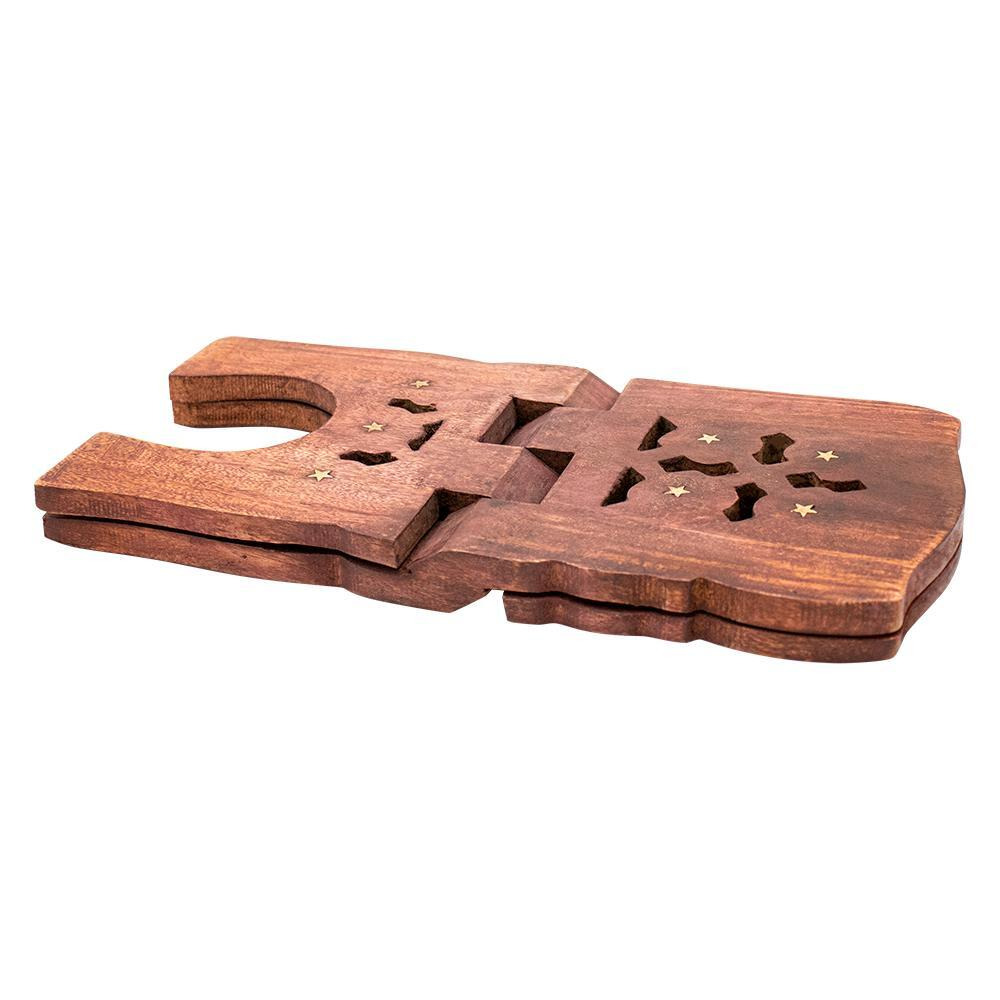 Indian Touch / Wooden hand carved holy book stand, Brown - 2