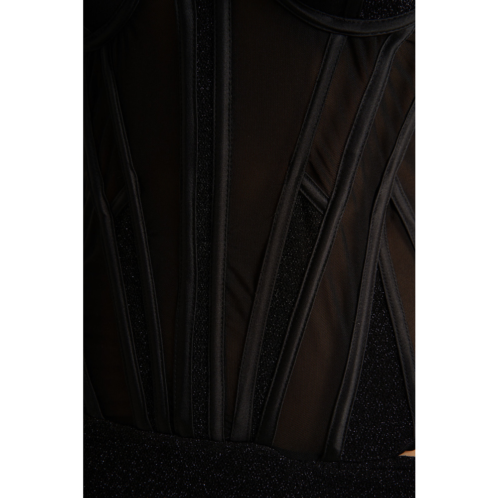 فستان كورسيه شبكي، اسود، مقاس L - 4