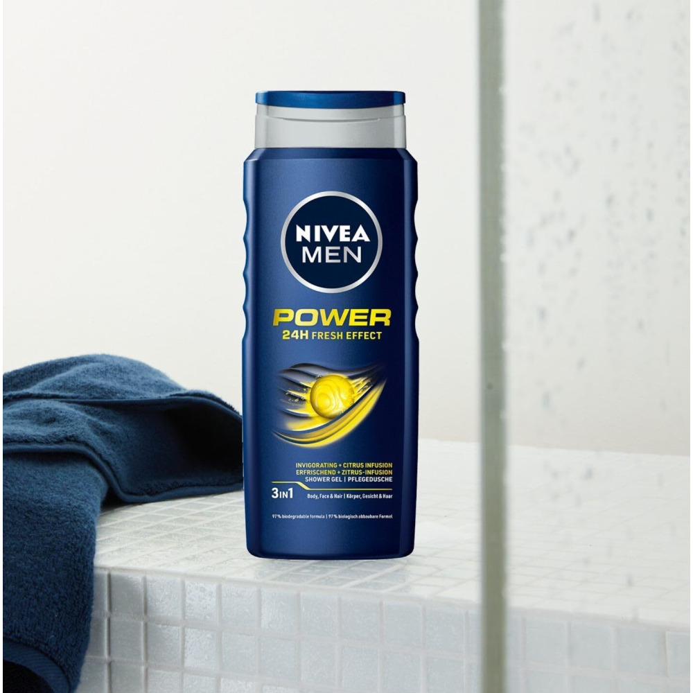 Nivea Men, Shower Gel for Body Power, Face & Hair, 500 ml - 3