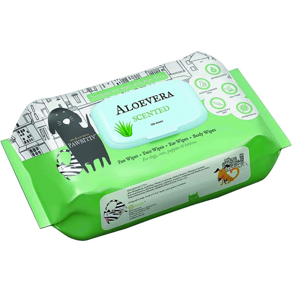 Pawsitiv Pet Wipes for Dogs, Cats, Puppies and Kittens, Aloe Vera, 150 WIPES - 1