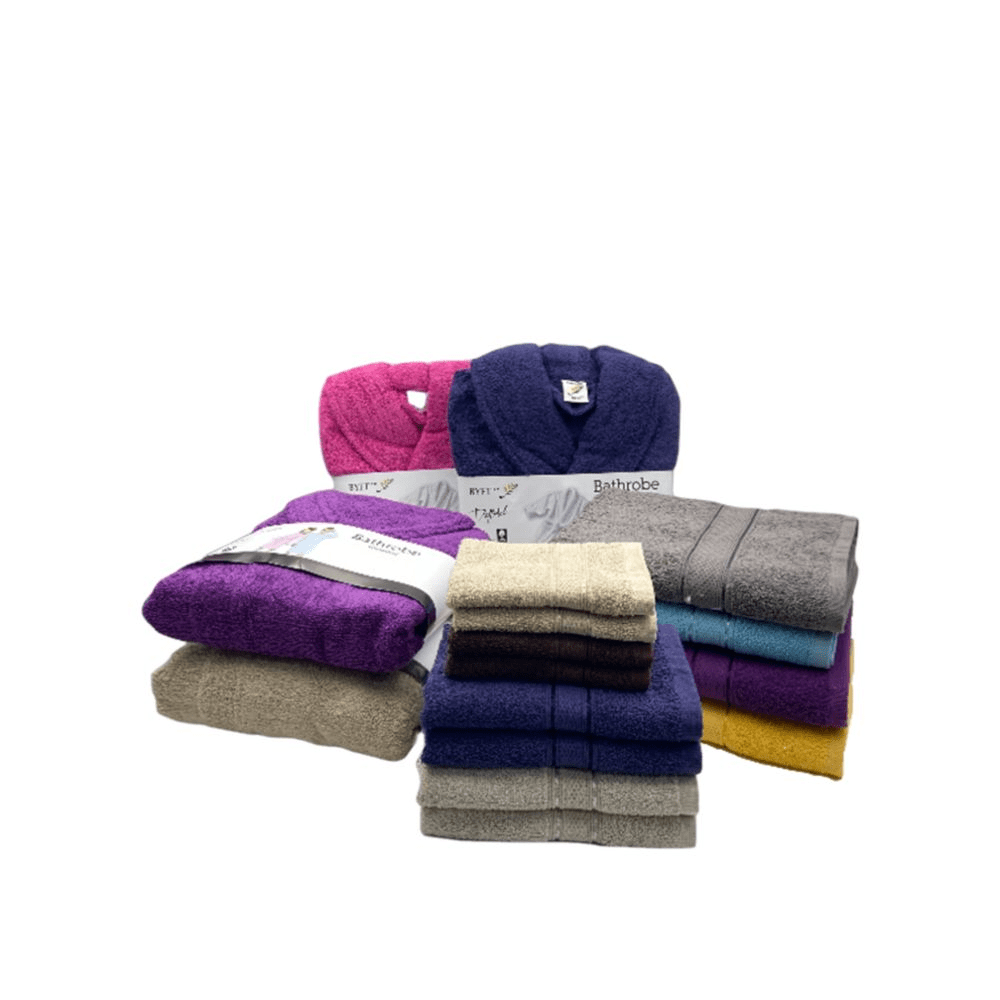 BYFT Daffodil Face Hand Bath Towels Bathrobe Adult, 6yr Kid 500 Gsm Multicolor Stripe Diamond Dobby 100% Cotton Set of 16 - 4