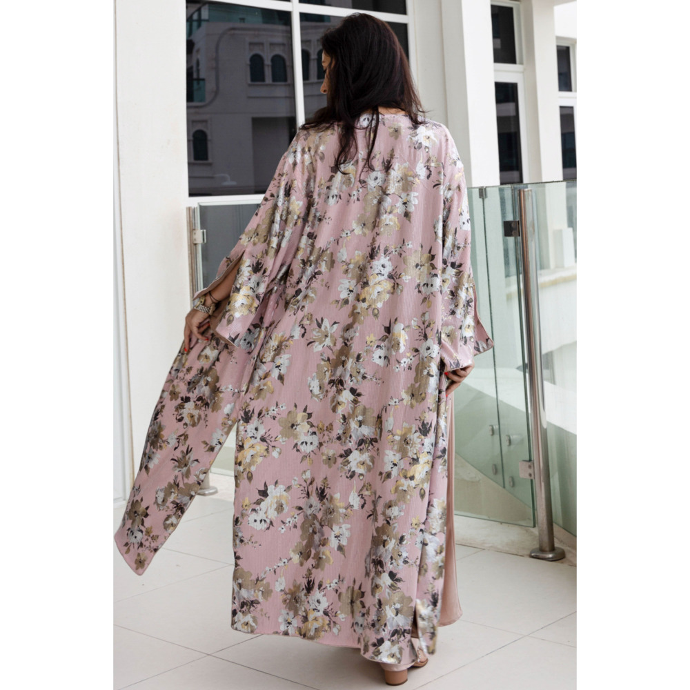 Asian Spirit, Sequins Shine Rose Abaya Kimono, Free size (XS-L) - 2