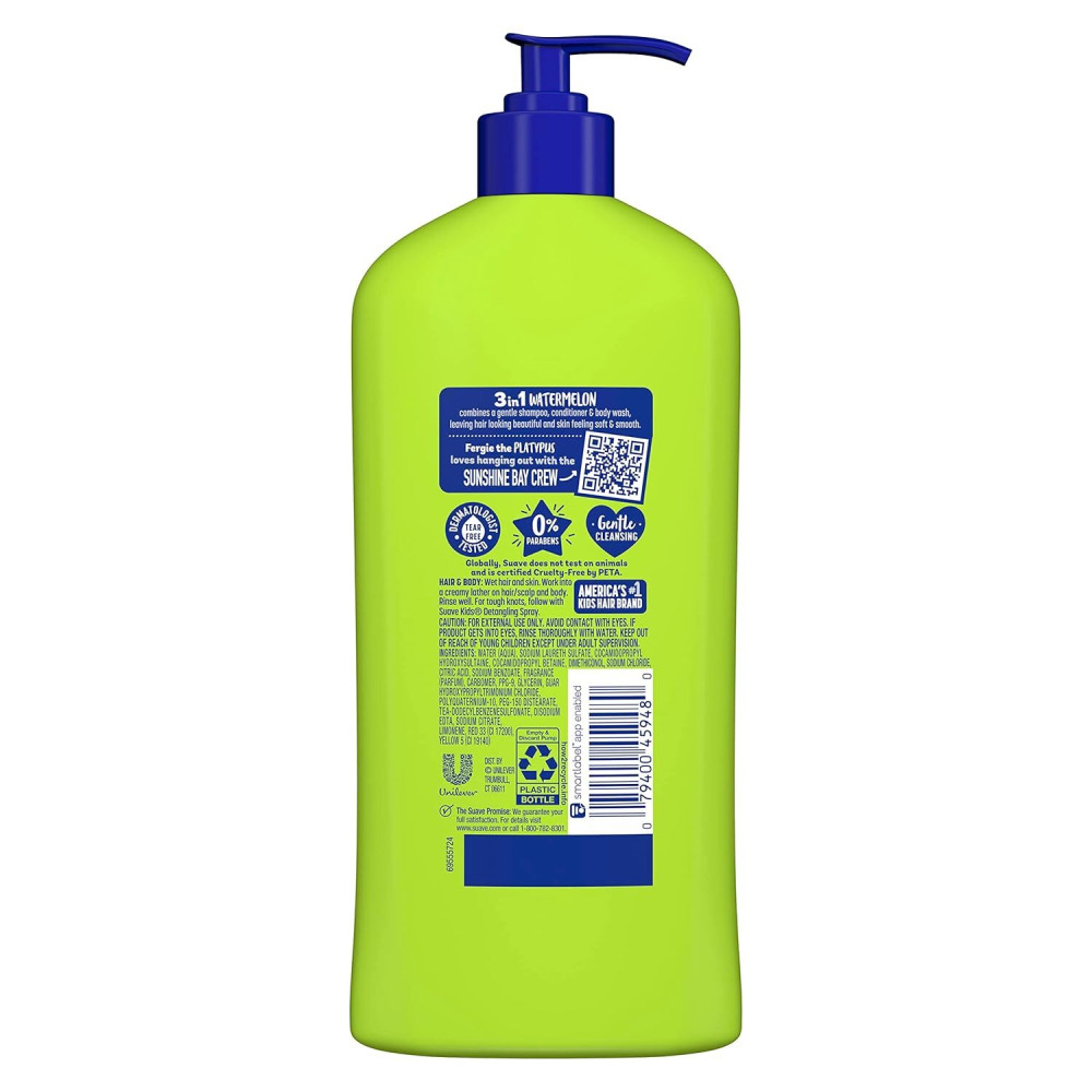 Suave Kids 3in1 Shampoo Conditioner Body Wash, Tear-Free, Wacky Melon, 532ml (18 oz) - 2