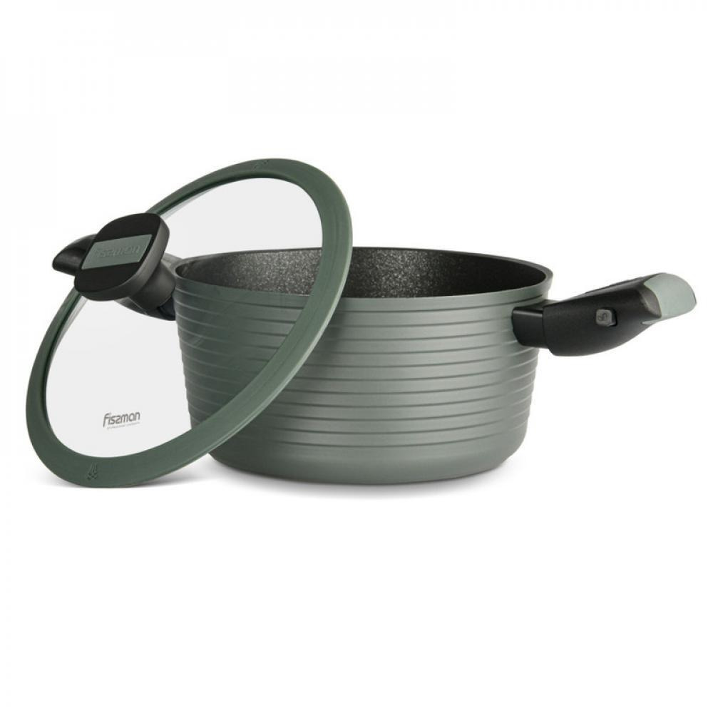 Fissman Saucepan With Detachable Handle Brilliant Induction Bottom Glass Lid Green 20x10cm/2.6Liters - 1