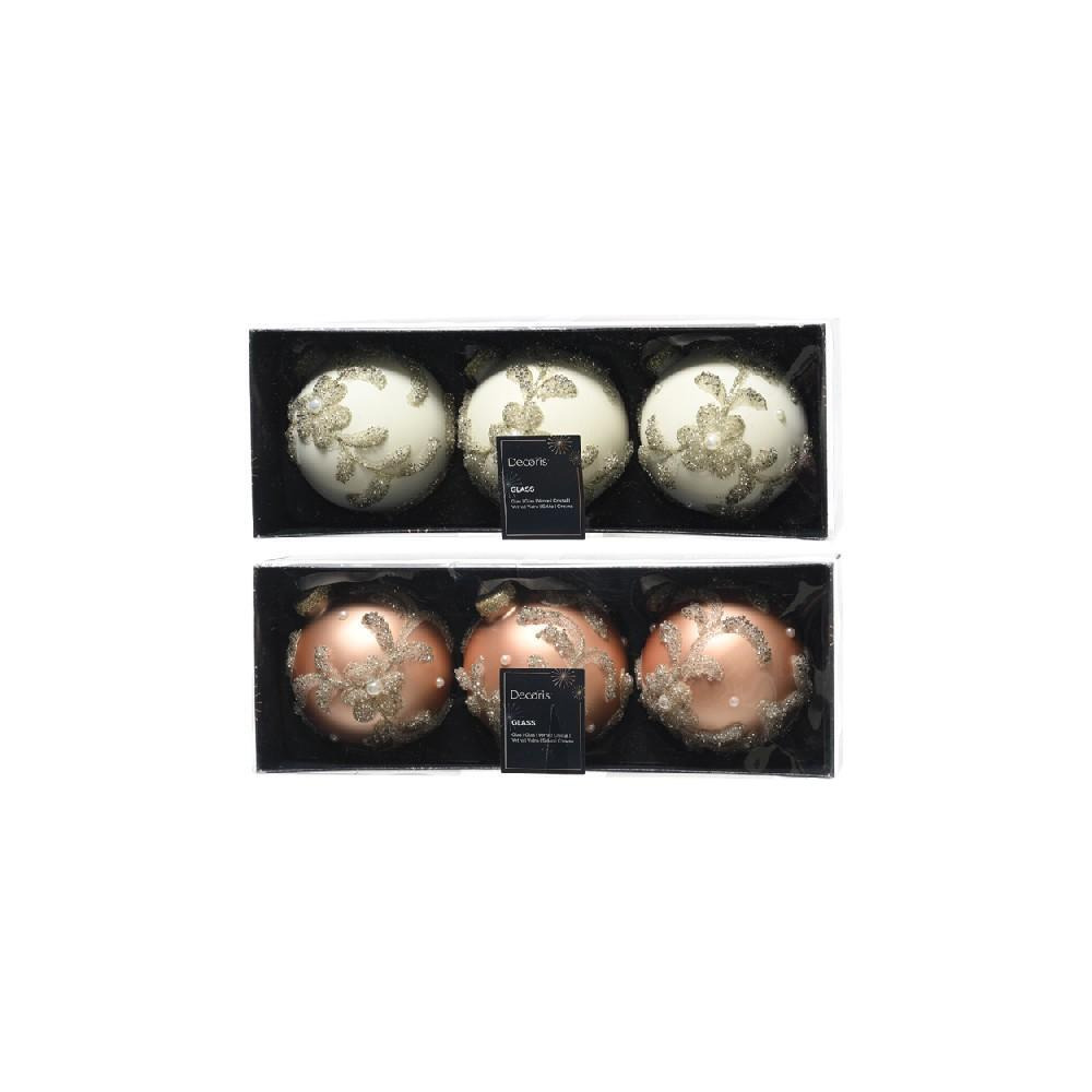 Kaemingk Decoris 8 cm Bauble Glass Matt Flower \& Branches Beads, Pearl \& Glitter Assorted 1 Piece - 1